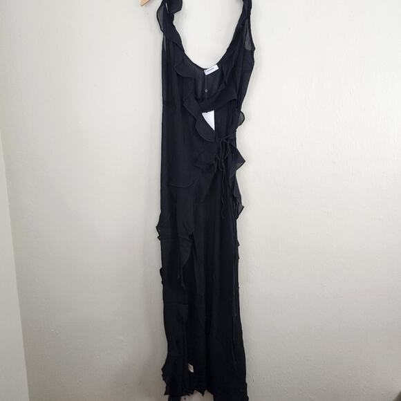 NEW Rumored NWT Sheer Ruffle Wrap Maxi Coverup Black M - Picture 6 of 14
